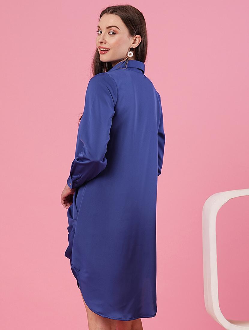 women solid draped detailed asymmetric dress - 20969798 - Standard Image - 3