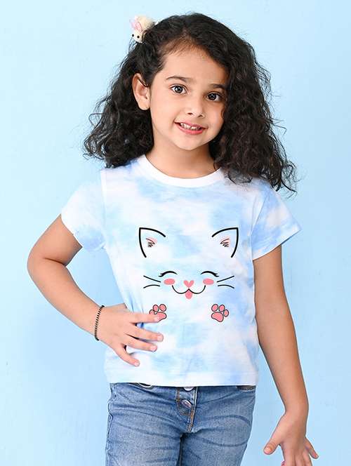 girls light blue printed detailed tee - 20969847 - Standard Image - 0