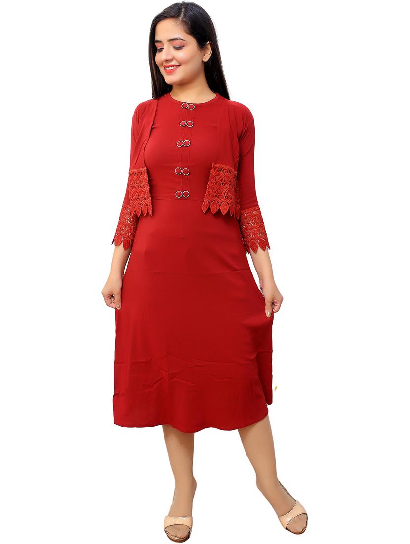 maroon detailed a-line dress with jacket - 20969931 - Zoom Image - 0