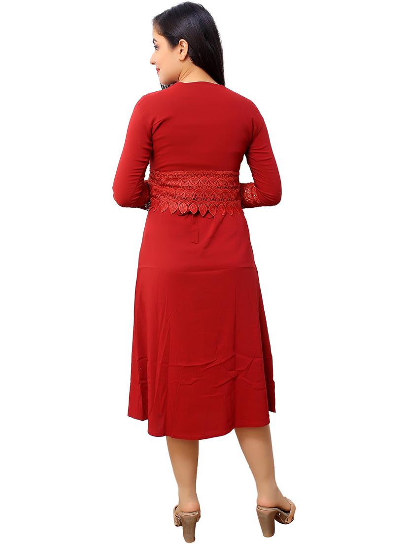 maroon detailed a-line dress with jacket - 20969931 - Standard Image - 3