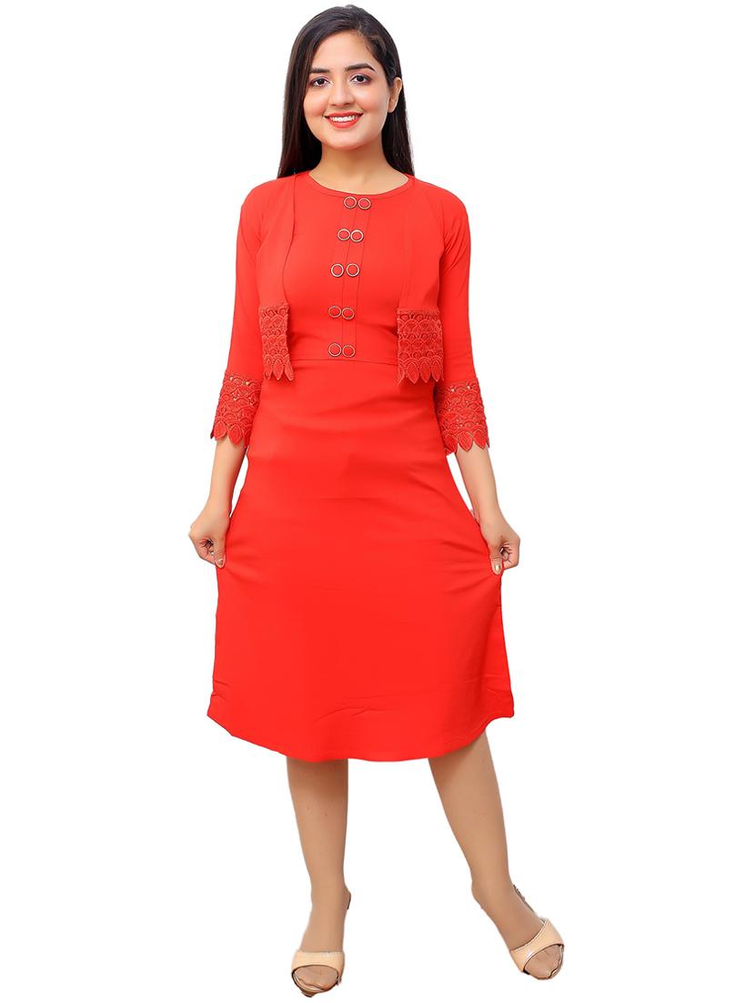 red detailed a-line dress with jacket - 20969934 - Zoom Image - 0