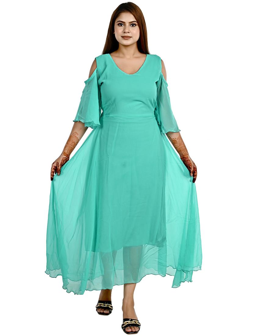 solid light blue georgette maxi dress - 20969936 - Zoom Image - 0