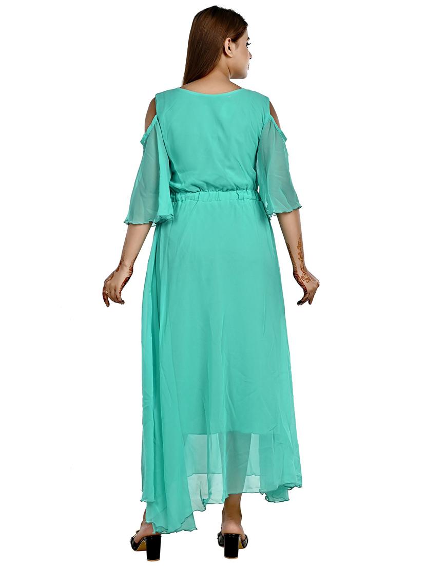 solid light blue georgette maxi dress - 20969936 - Standard Image - 3