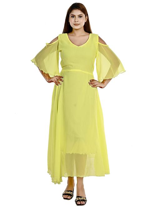 solid yellow georgette maxi dress - 20969941 - Standard Image - 0