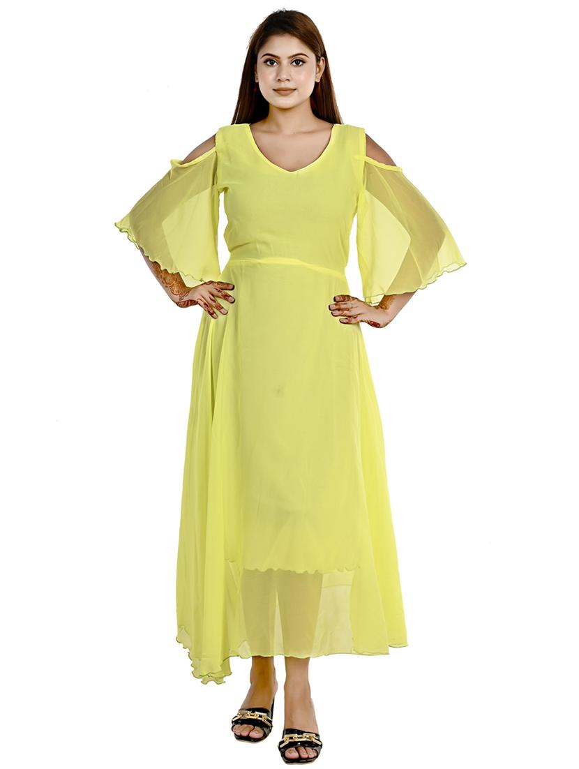 solid yellow georgette maxi dress - 20969941 - Zoom Image - 0