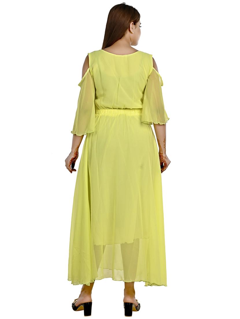 solid yellow georgette maxi dress - 20969941 - Standard Image - 3