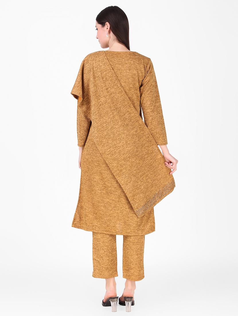 mustard swarovski detailed woollen suit set - 20970055 - Standard Image - 3
