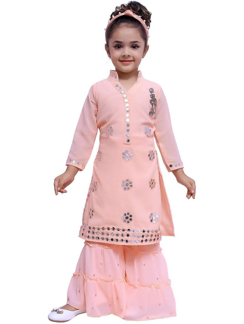 girls embroidered kurta palazzo suit set