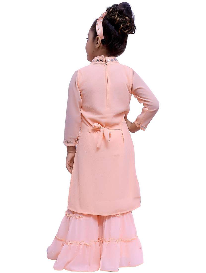 girls embroidered kurta palazzo suit set - 20970073 -  Standard Image - 3