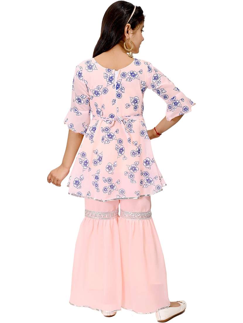 girls floral print georgette kurta sharara suit set - 20970078 -  Standard Image - 3