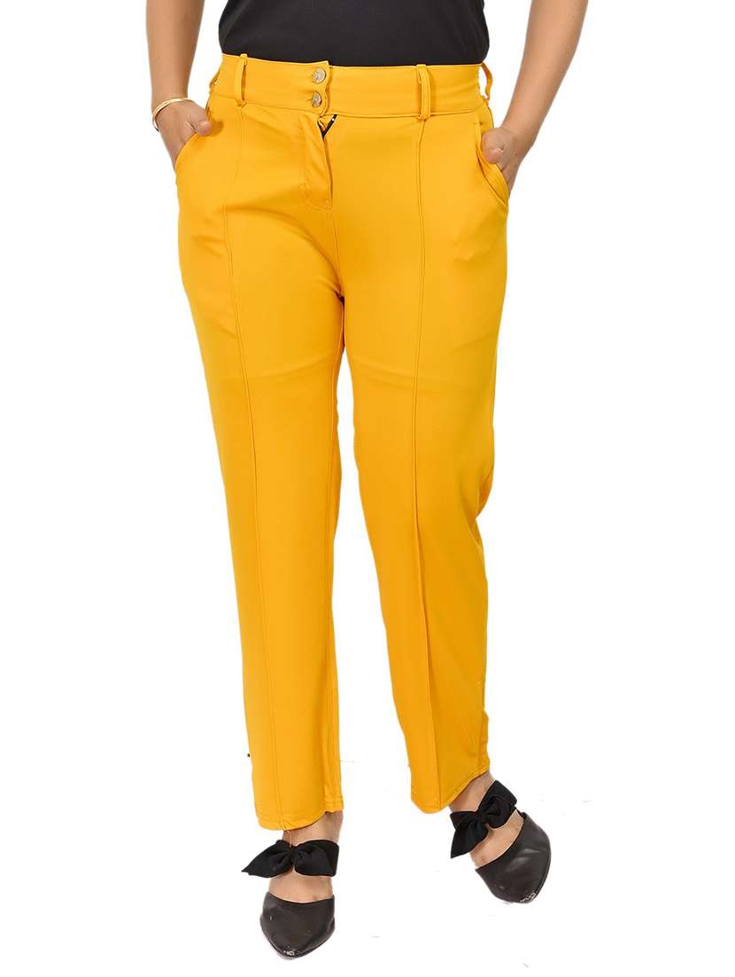 yellow solid cotton casual trouser - 20970115 - Zoom Image - 0