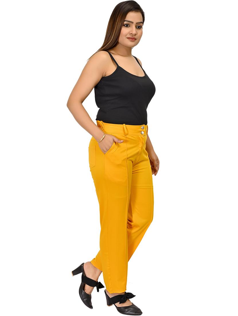 yellow solid cotton casual trouser - 20970115 - Standard Image - 3