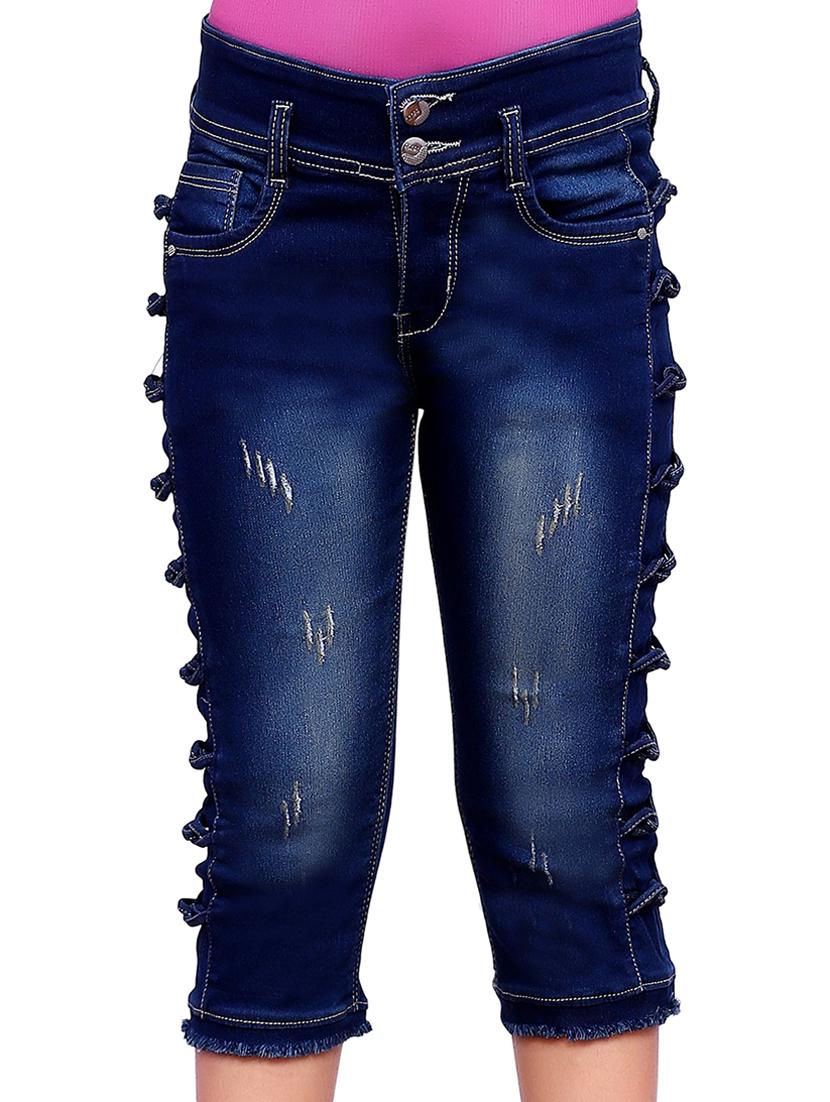 navy blue self design detailed denim three fourth - 20970330 - Zoom Image - 0