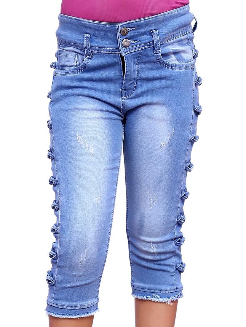light blue self design detailed denim three fourth - 20970331 - Zoom Image - 0