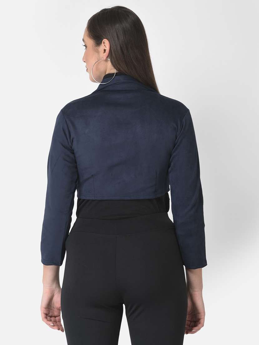 solid navy blue velvet crop jacket - 20970362 -  Standard Image - 3