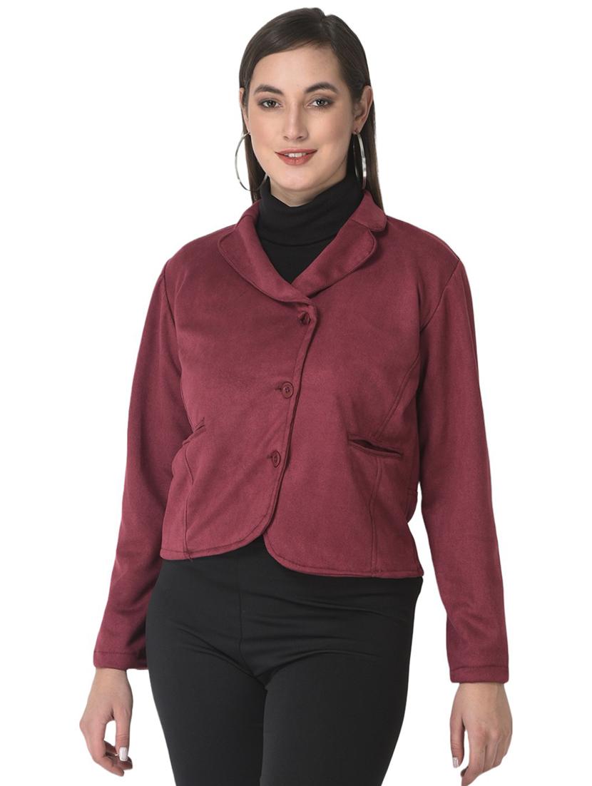 solid maroon fleece casual coat - 20970363 - Zoom Image - 0