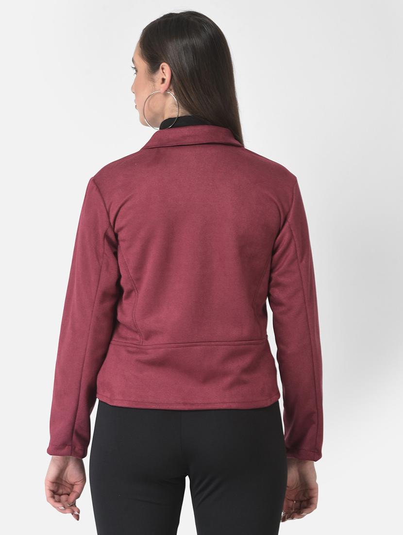 solid maroon fleece casual coat - 20970363 - Standard Image - 3