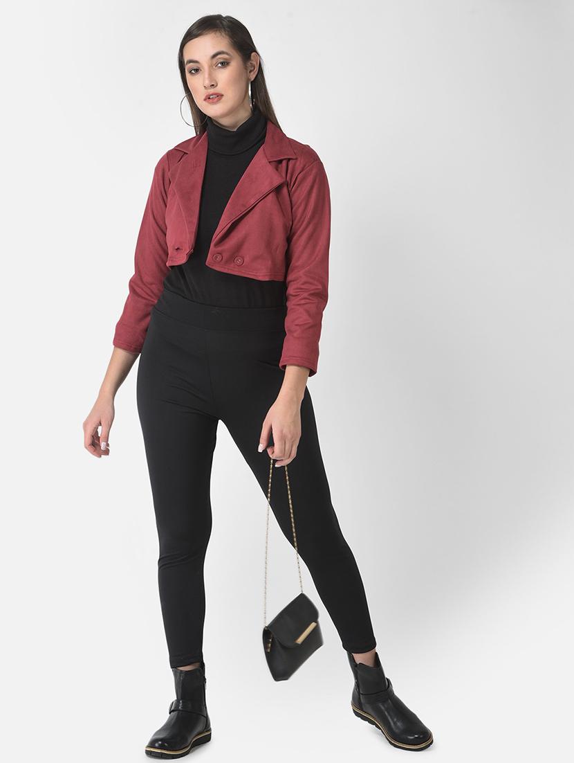 solid maroon velvet crop jacket - 20970365 - Standard Image - 3