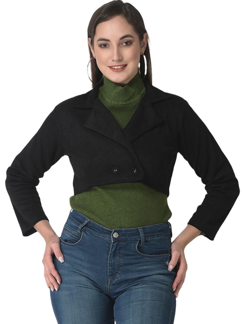 solid black velvet crop jacket - 20970368 -  Zoom Image - 0