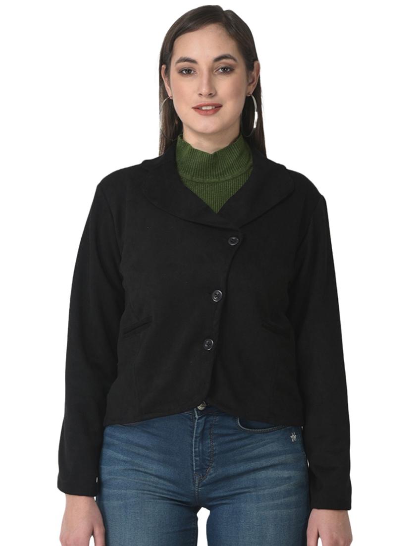 solid black fleece casual coat - 20970369 - Zoom Image - 0