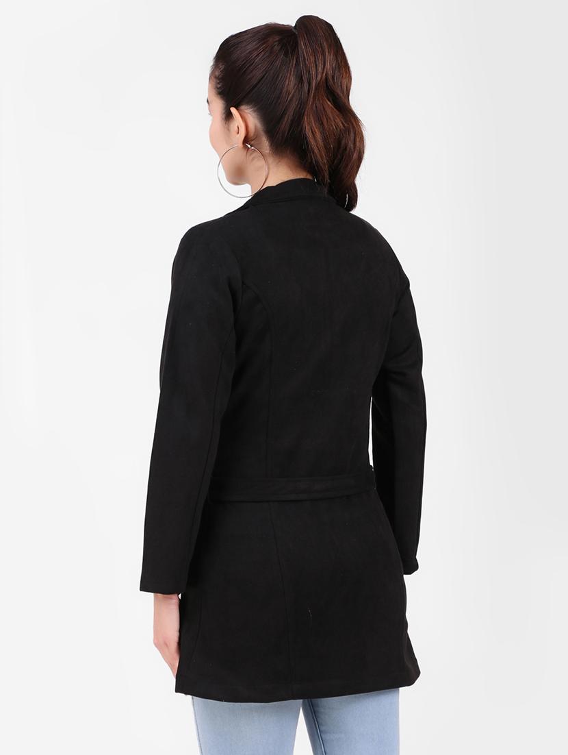 solid black fleece casual jacket - 20970371 - Standard Image - 3