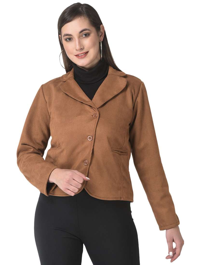 solid brown fleece casual coat - 20970375 - Zoom Image - 0