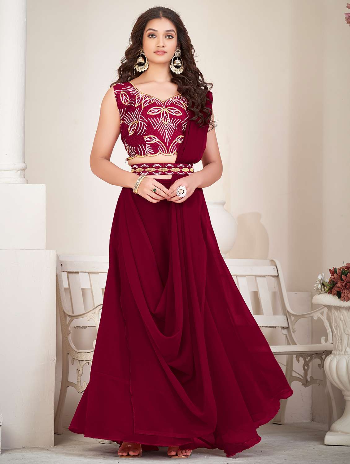 women flared semi stitched lehenga 