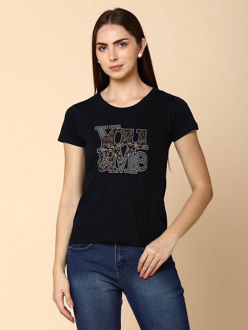 navy blue front print detailed regular t-shirt - 20970713 -  Zoom Image - 0