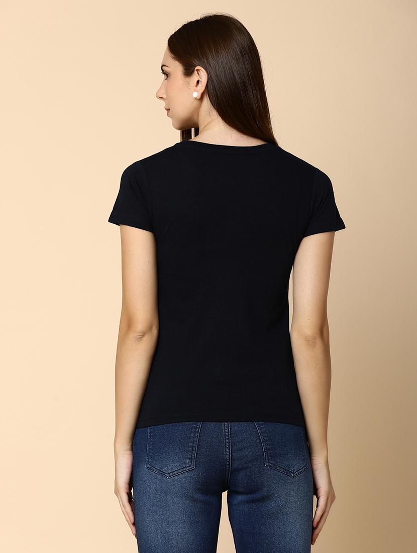 navy blue front print detailed regular t-shirt - 20970713 - Standard Image - 3