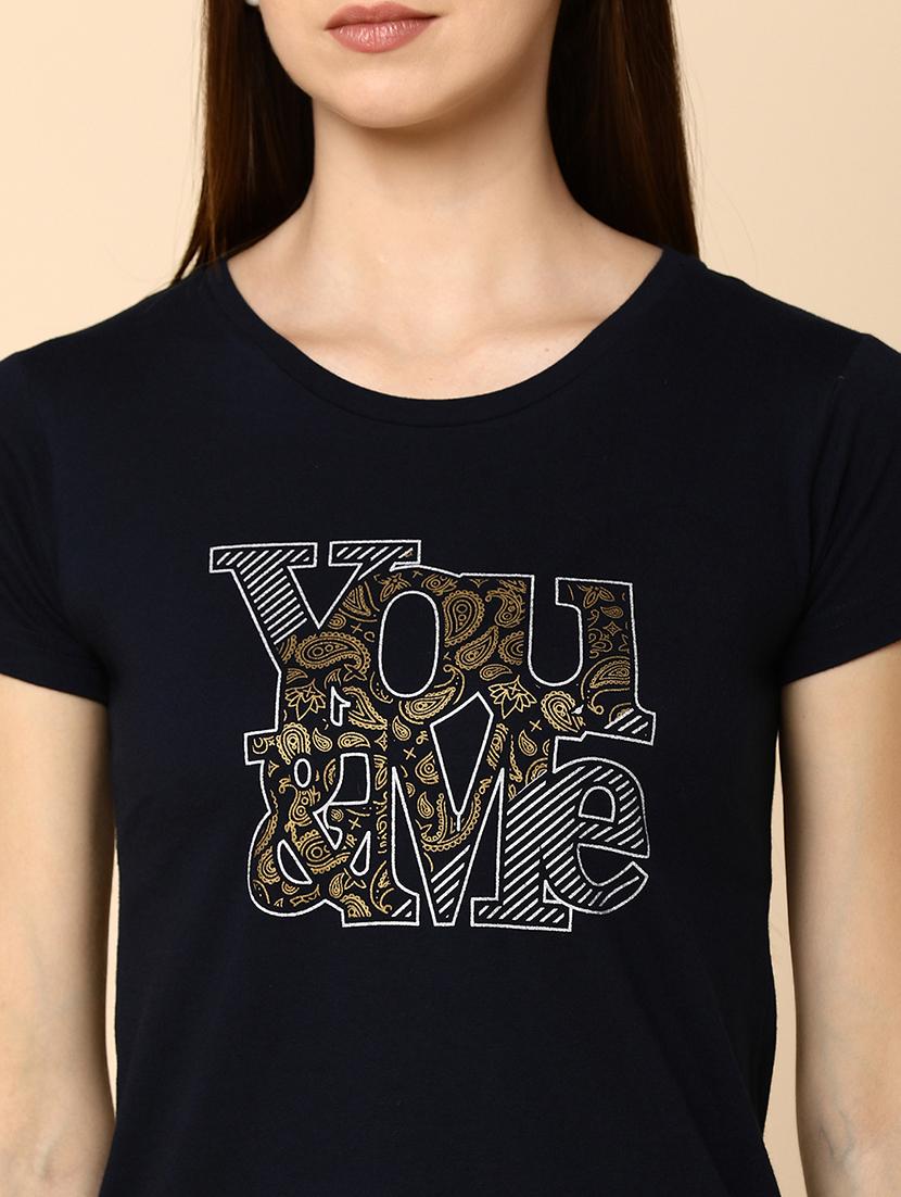 navy blue front print detailed regular t-shirt - 20970713 - Standard Image - 5