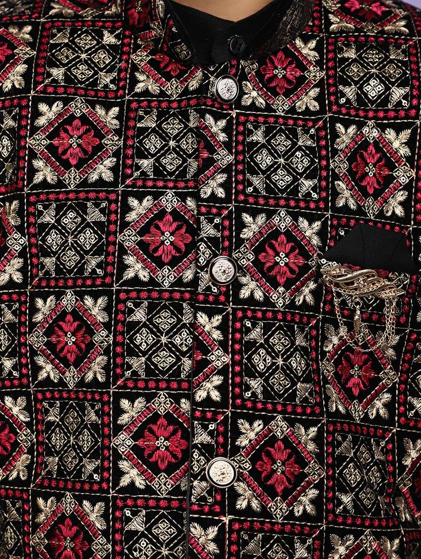 boys mandarin neck embroidered kurta pyjama set with jacket - 20970748 -  Standard Image - 5