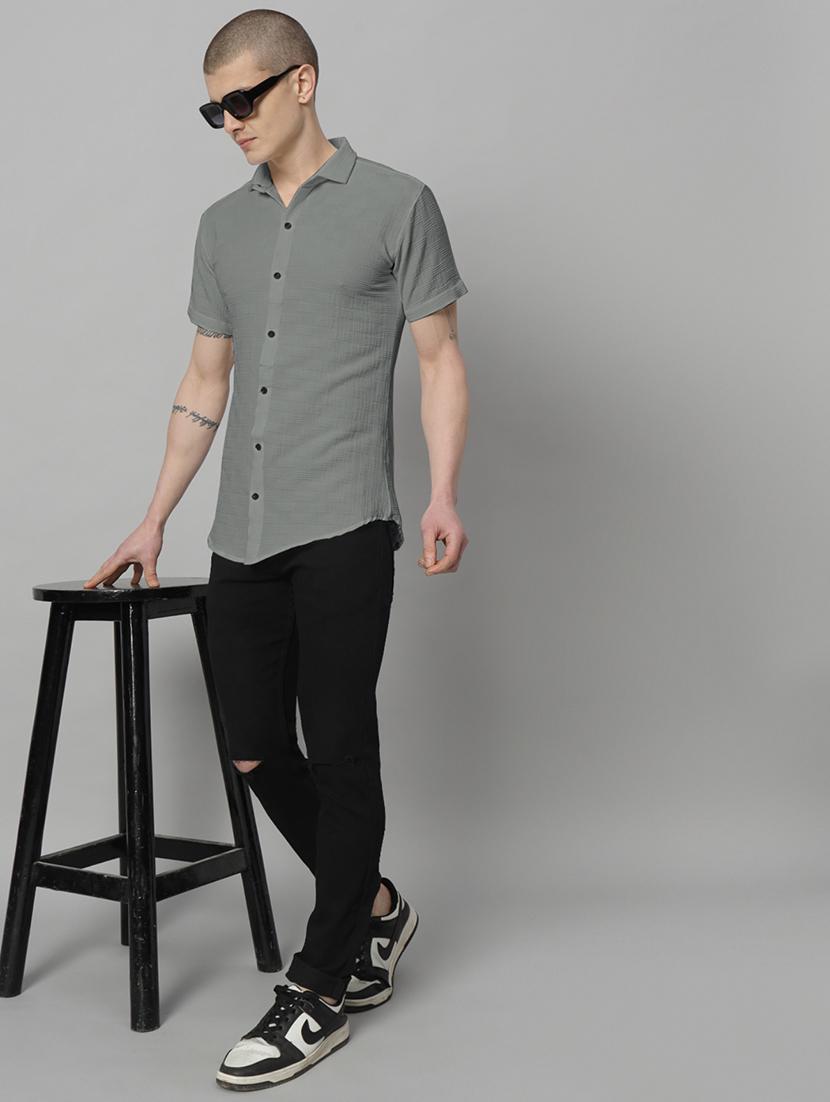 grey solid casual shirt - 20970777 - Standard Image - 3