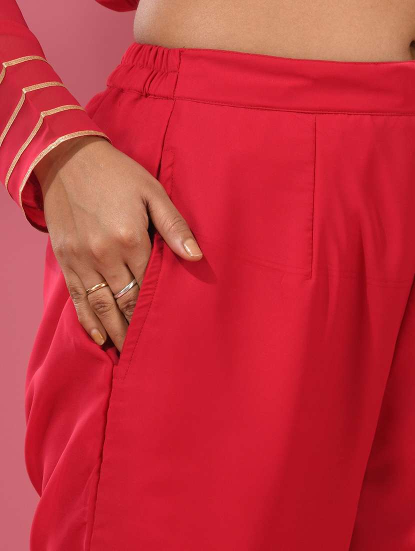 women solidl v neck kurta pant set with dupatta - 20970871 -  Standard Image - 3