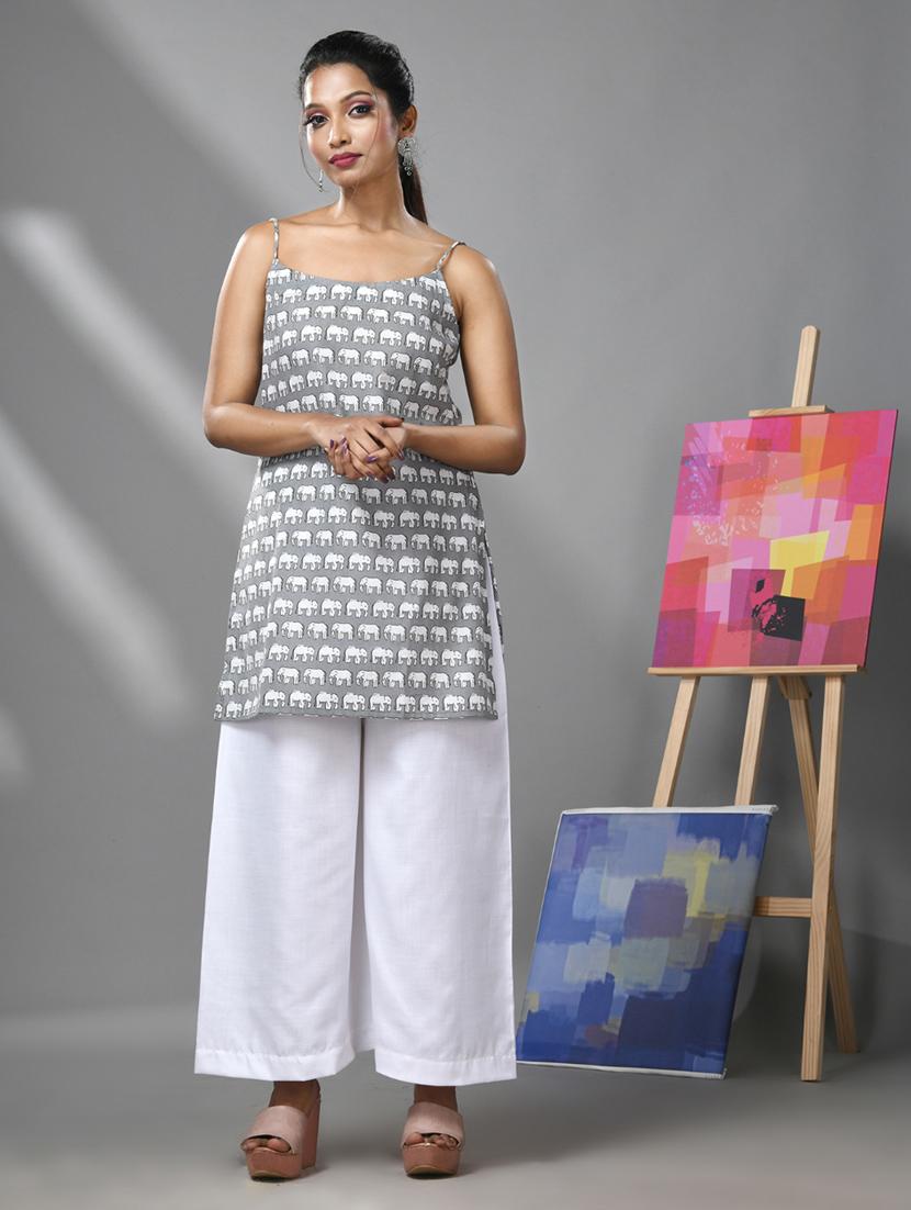 women grey printed kurta palazzo set - 20970888 - Zoom Image - 0