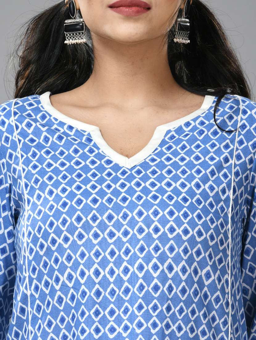 women light blue printed kurta palazzo set - 20970891 -  Standard Image - 5
