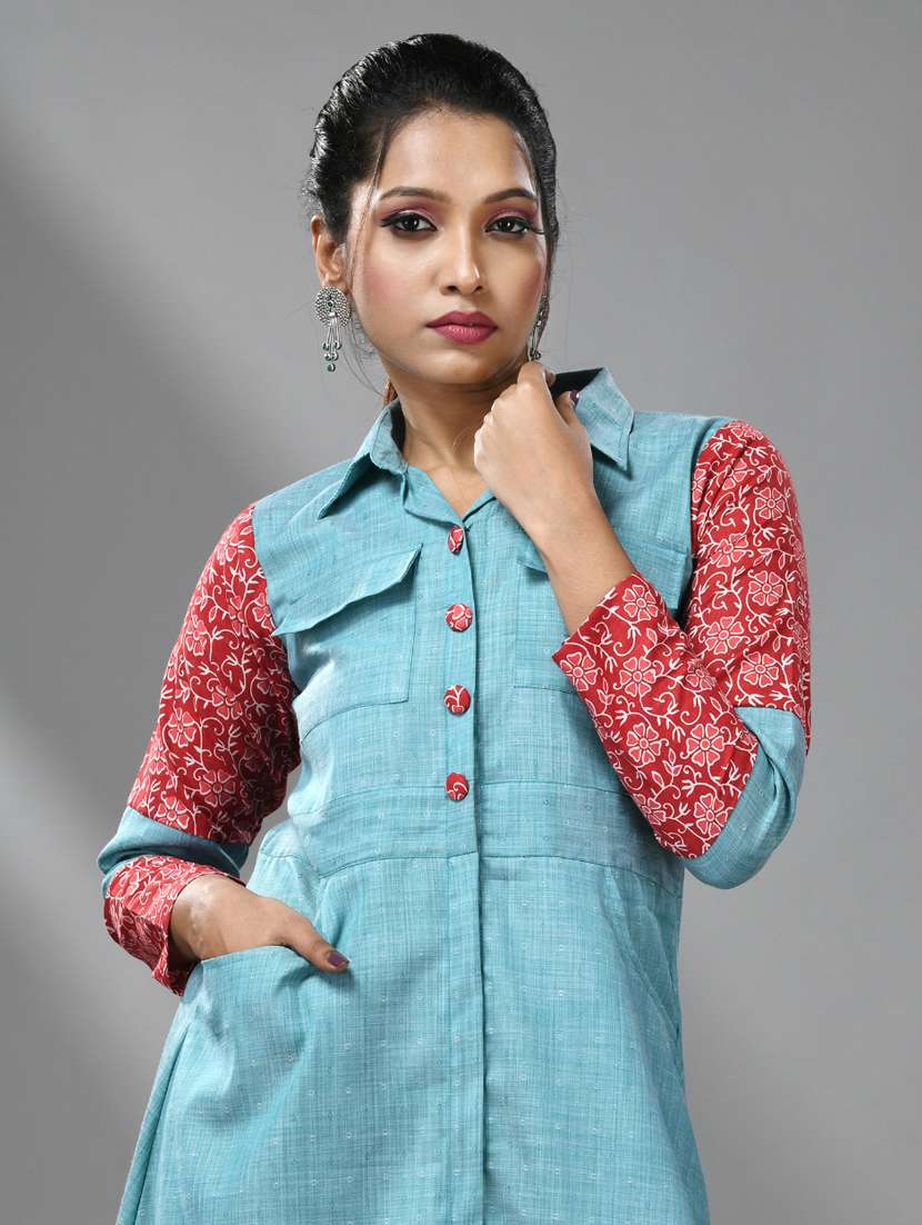 women light blue shirt collar a-line dress - 20970907 -  Standard Image - 3