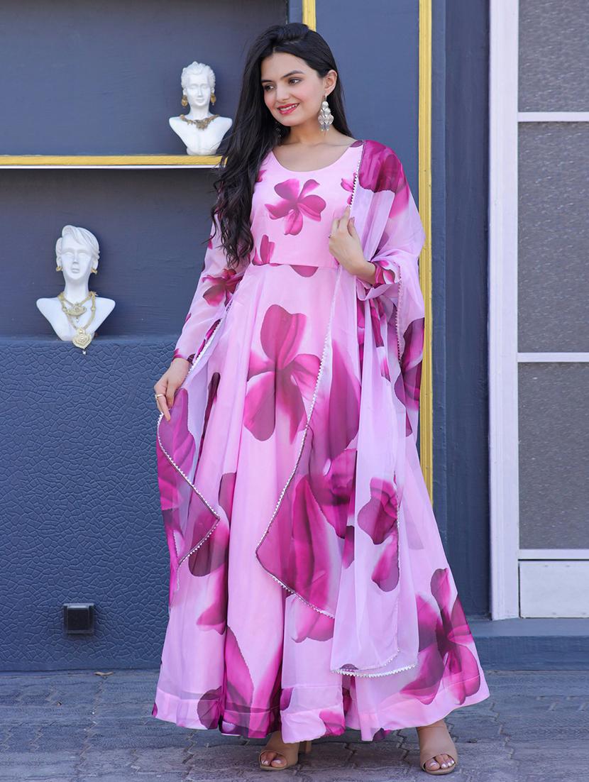 women round neck floral printed a-line gown - 20971367 - Zoom Image - 0