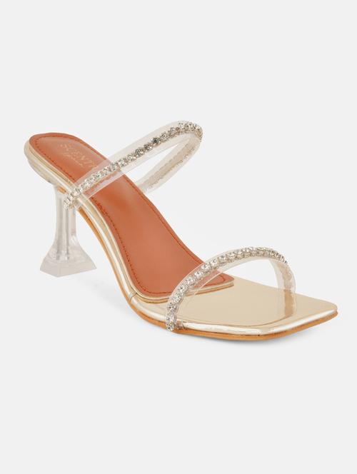 gold synthetic slip on sandals - 20971427 -  Standard Image - 0