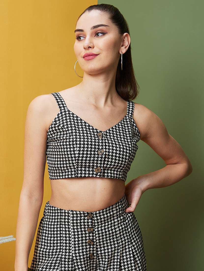 black printed detailed top & culottes coord set - 20971618 -  Standard Image - 3