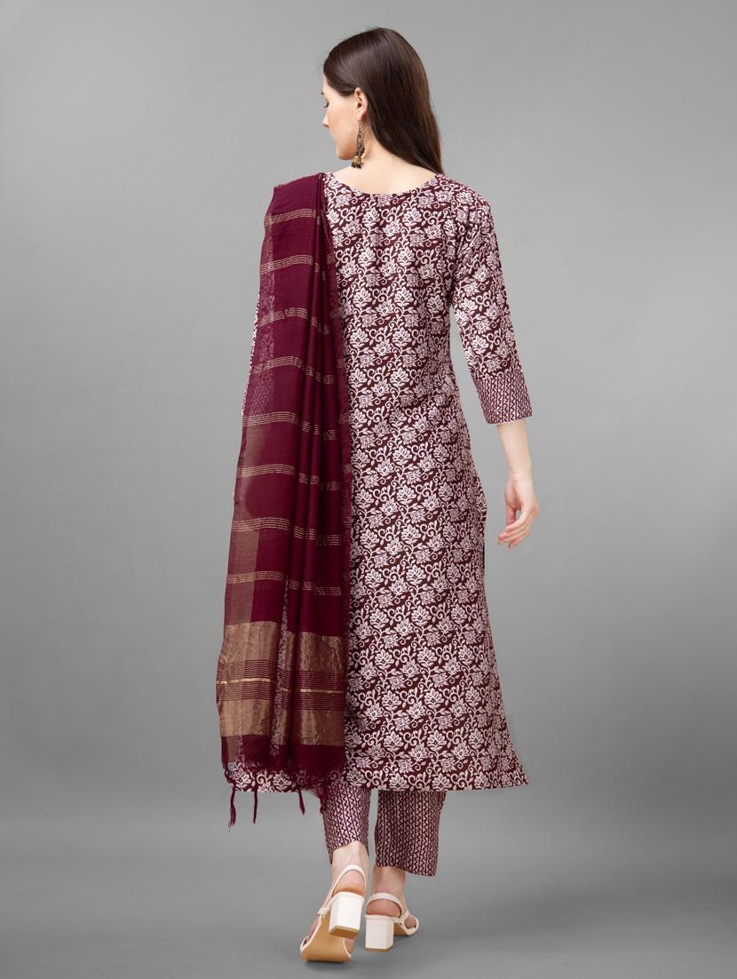 maroon floral print kurta pant set - 20971632 - Standard Image - 3