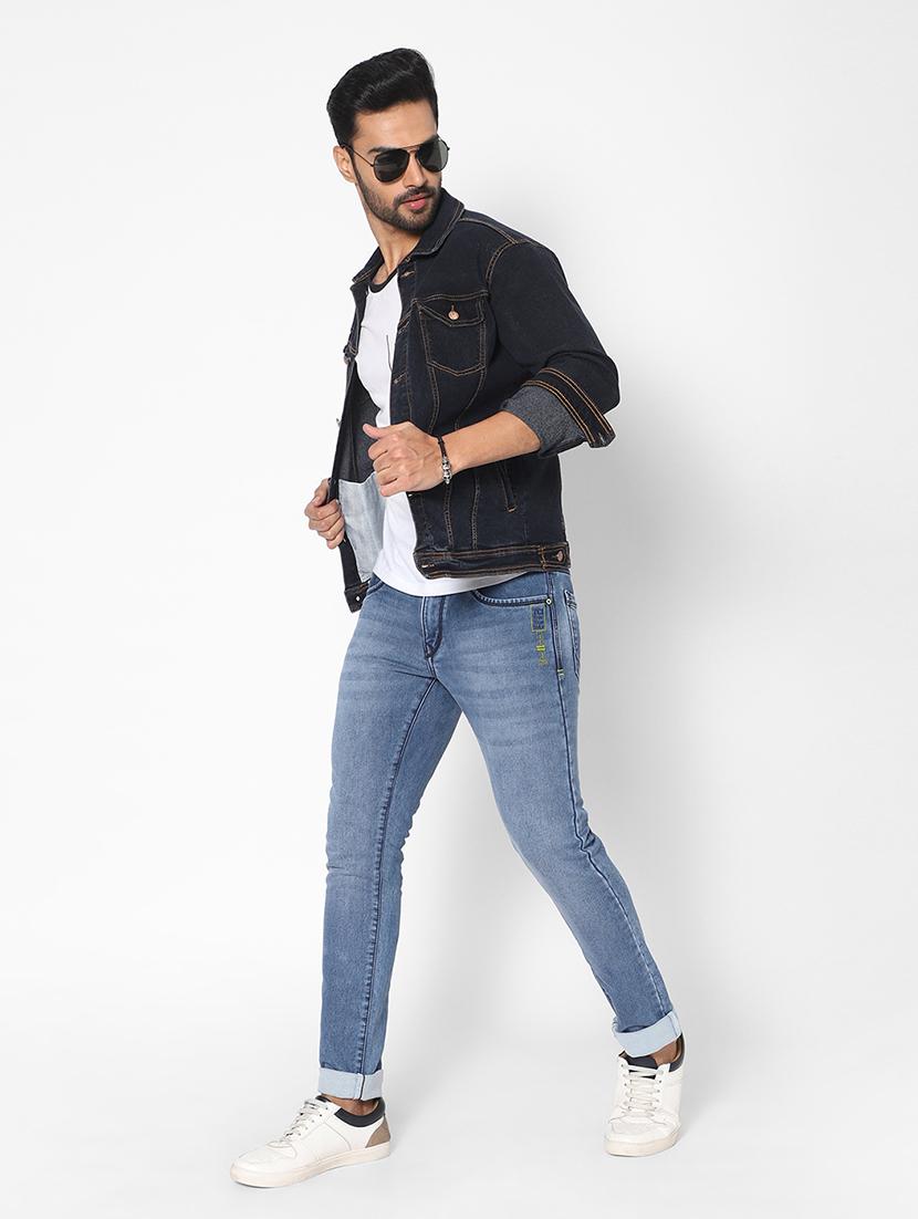 men solid denim casual jacket - 20971862 - Standard Image - 3