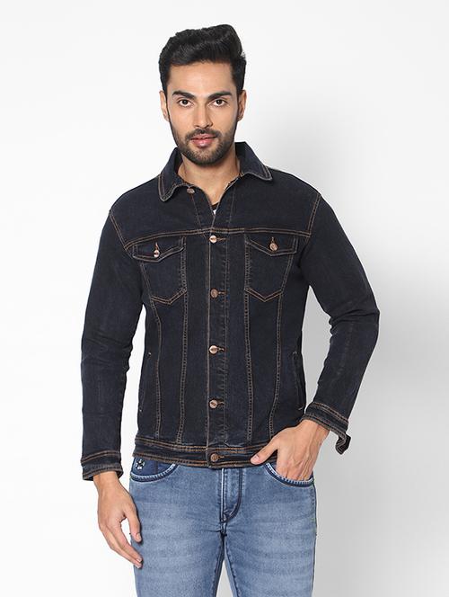 men solid denim casual jacket - 20971863 - Standard Image - 0