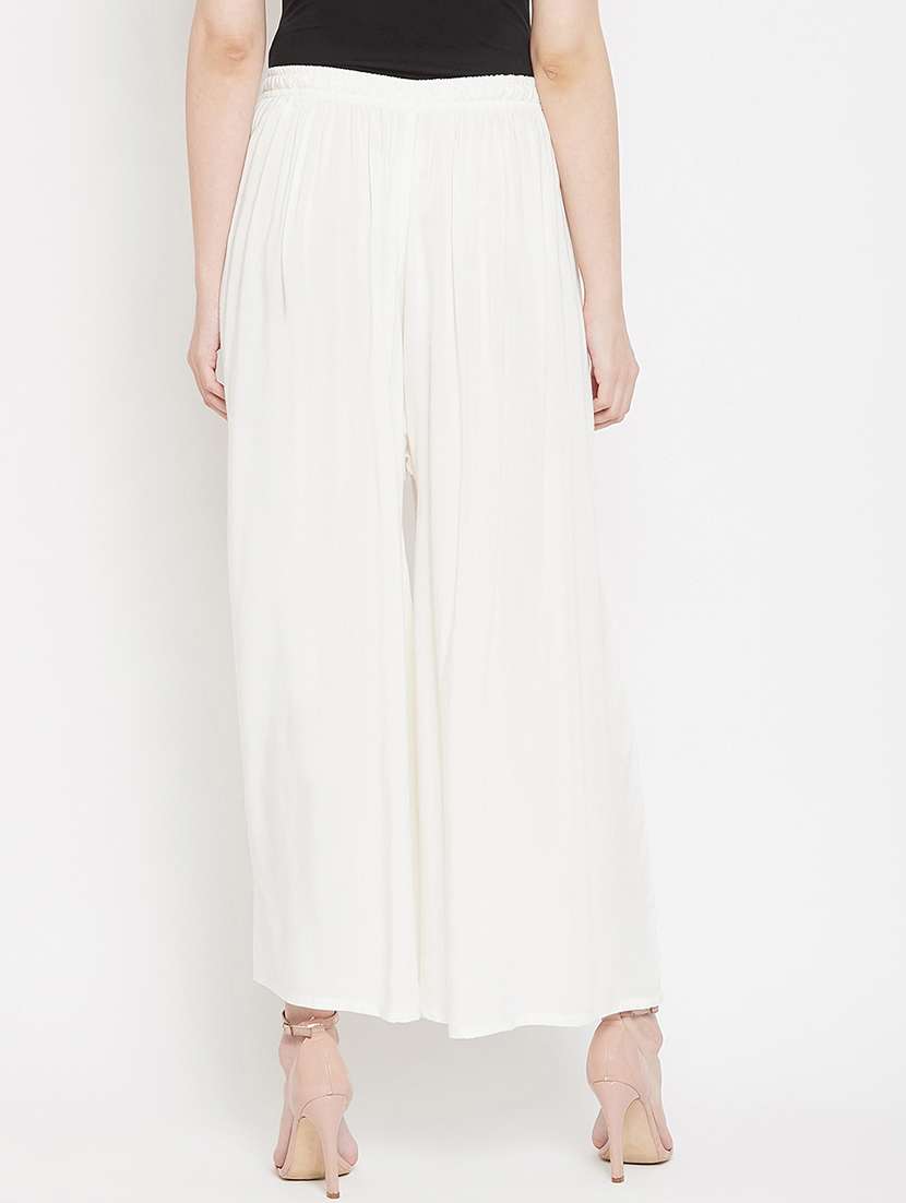 solid white detailed flared palazzo - 20972060 -  Standard Image - 3