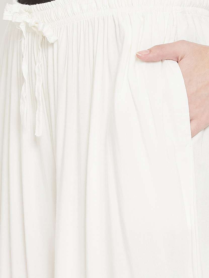 solid white detailed flared palazzo - 20972060 -  Standard Image - 5