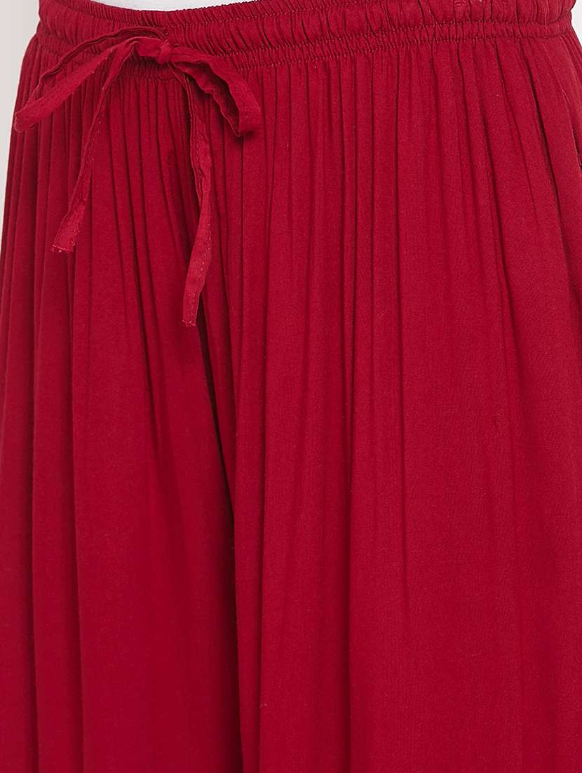 solid maroon flared detailed palazzo - 20972063 -  Standard Image - 5