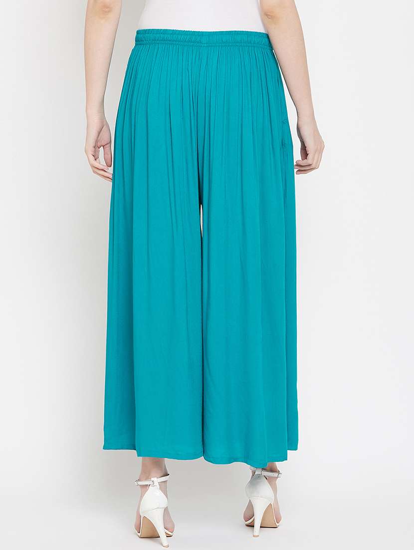 women full length solid flared palazzo - 20972066 -  Standard Image - 3