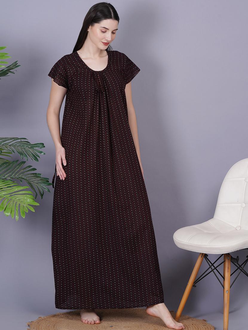 brown printed detailed maxi nightdress - 20973830 - Zoom Image - 0