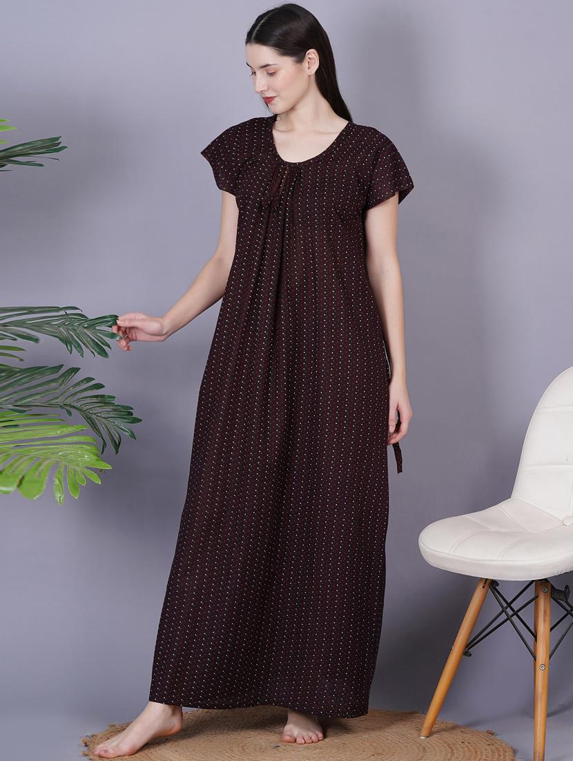 brown printed detailed maxi nightdress - 20973830 - Standard Image - 3