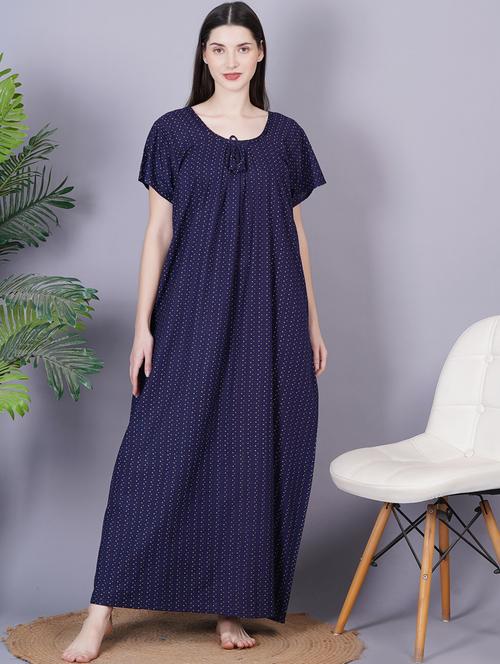 navy blue printed detailed maxi nightdress - 20973832 - Standard Image - 0