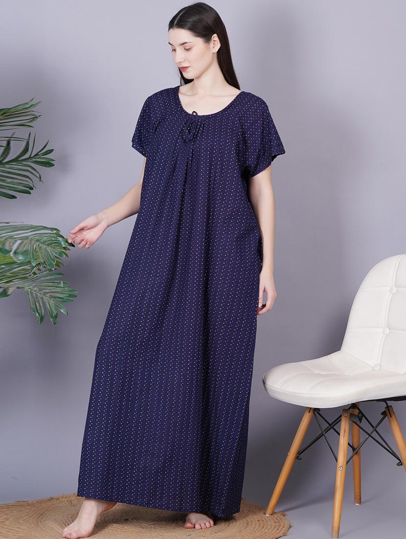 navy blue printed detailed maxi nightdress - 20973832 - Standard Image - 3